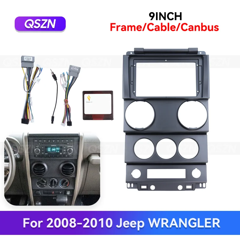 

QSZN 9 inch For 2008-2010 Jeep WRANGLER Android Car Radio Fascia Stereo Frame GPS MP4 Multimedia Wiring Harness Canbus Box Kit