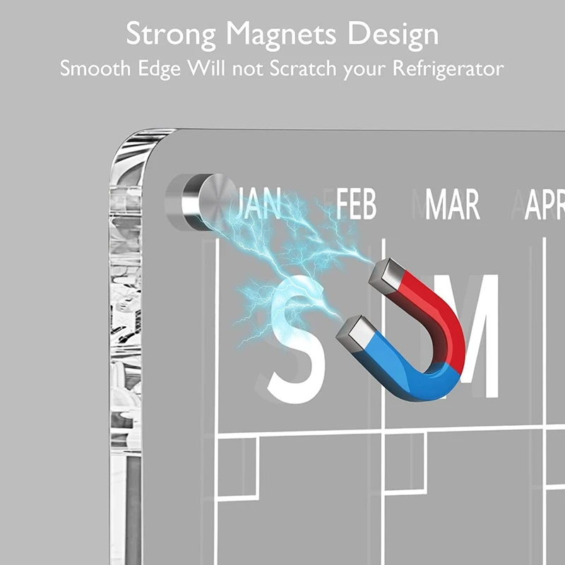 2 PCS Transparent Acrylic Magnetic Calendar Board For Fridge, 16X12 Inch For Refrigerator With 4 Markers