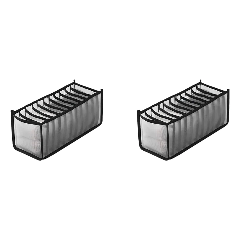 A04G-2X Almacenamiento organizador de calcetines y sujetador de ropa, organizador de ropa con cajón plegable lavable (negro-11 rejillas)