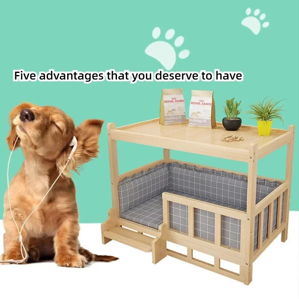 Luxury Durable Eco-Friendly Solid Wood Dog Cat Kennel Large Wooden Pet House A Pet Bed That Can Be Used As A Bedside Table Acces