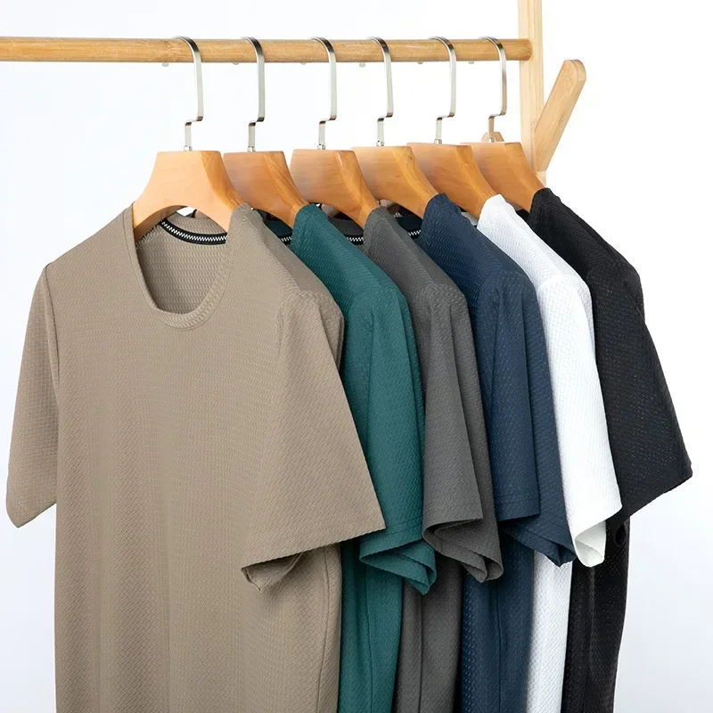 Khaki Short Sleeved T-shirt for Men's Summer Casual Top T-shirt for Casual Sports Mesh Breathable Tee Top 5xl 100kg