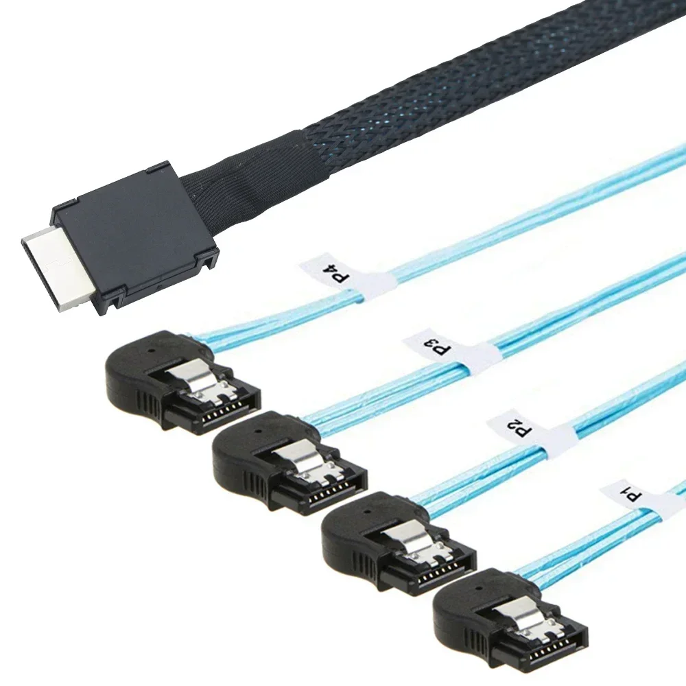 High-speed OCuLink SAS SFF-8611 4i to SATA 7P Left Angle Cable for Server Hard Drive
