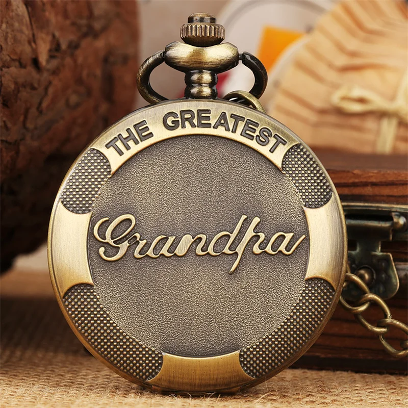 The Greatest Grandpa Pocket Watch Retro Roman Number Quartz Pocket Watch for Men with Chain Best Gift for Grandfather Birthday