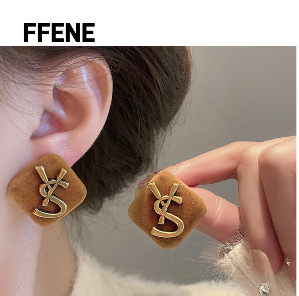 

Luxury velvet geometric earring design, hot-selling square earrings, high-end, versatile, fashionable ear accessories