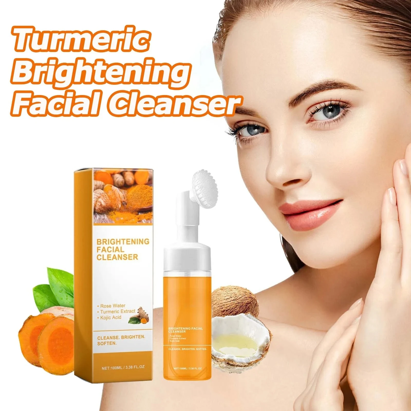 

Turmeric Cleanser Deeply Cleansing Kojic Acid Blackhead Remover Skin Cleansing Oil Control Fade Acne Marks Brighten Foam Cleanse
