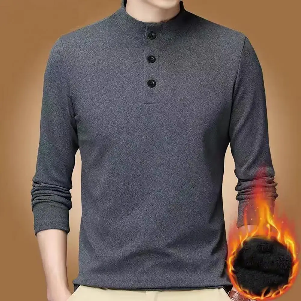 Trendy Relaxed Fit Thermal Tee Shirt Super Soft Men Basic Top Relaxed Fit Plush Bottoming Shirt for Outdoor