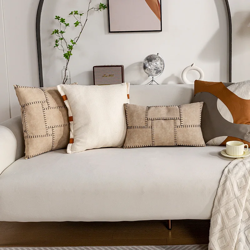 30X50/45X45CM Brown Patchwork Throw Pillow Cover Modern Simple Stamping Waist Cushion Cover Decor Home Decorative Pillowcase