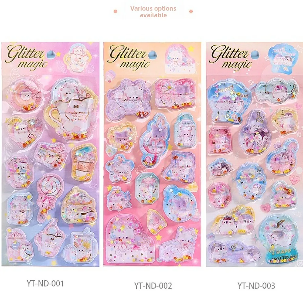 Cartoon 3D Shaker Stickers Colorful Pattern Kawaii Theme Liquid-Filled Decals 6-Style Water Injection 3D Stickers