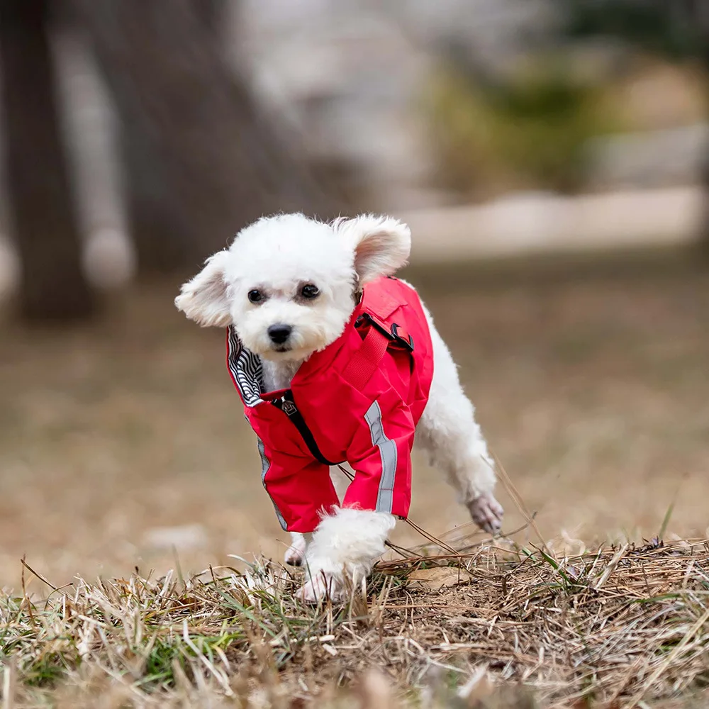 Dog Raincoat with Hooded and Leash Ring Waterproof Dog Rain Coat Jacket Poncho Hoodies with Strip Reflective for Outfoor Walking