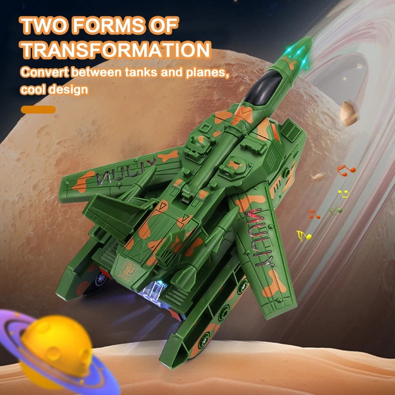 ของเล่นเครื่องบินรถถังแปลงร่างสำหรับเด็ก ของเล่นเดินได้อเนกประสงค์พร้อมฟังก์ชั่นเสียงและแสงสุดเจ๋ง ของขวัญวันหยุด