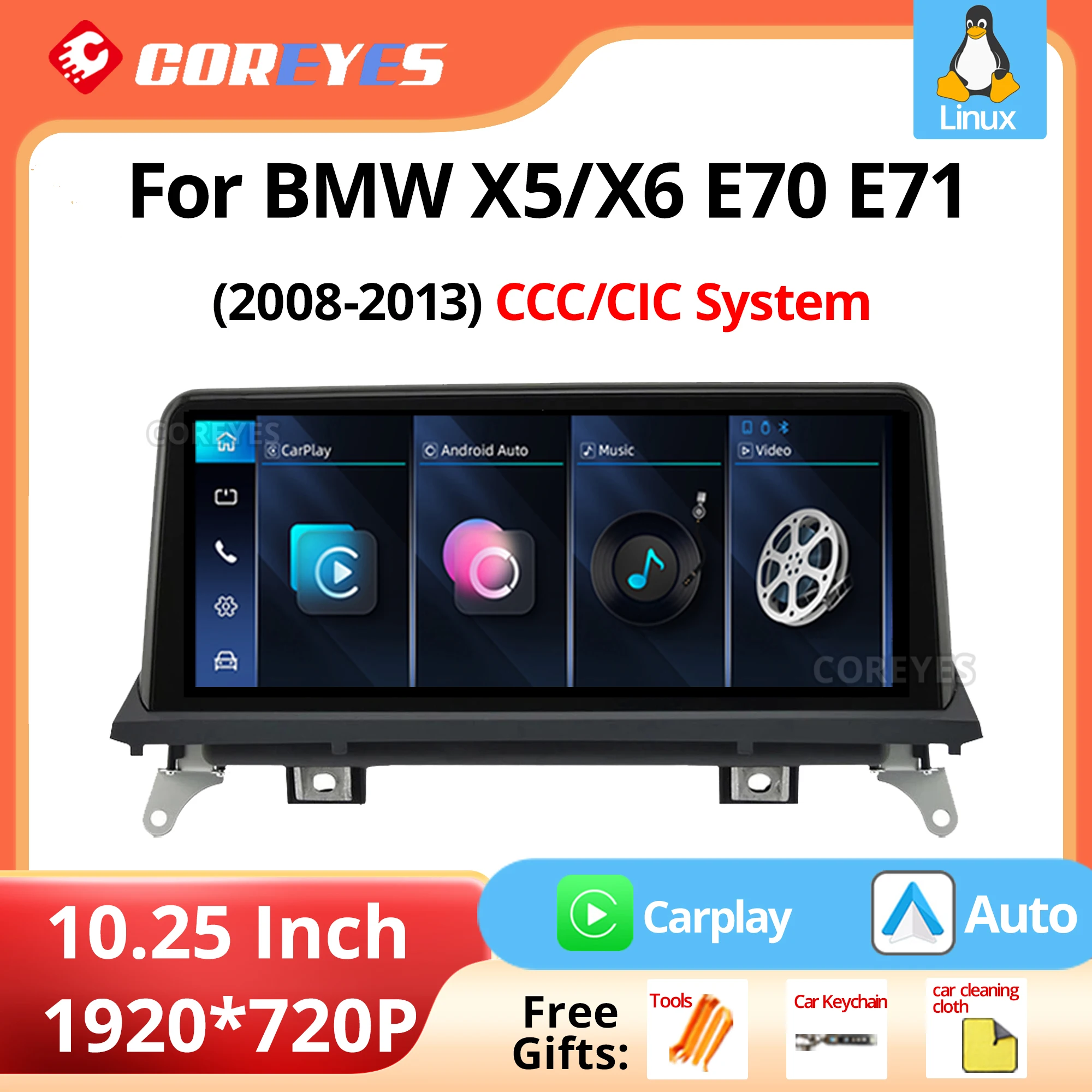COREYES 10,25-дюймовая система Linux для BMW X5 X6 E70 E71 2008-2013 CCC CIC System Автомобильный мультимедийный плеер 1920*720P Беспроводной Carplay COREYES 10,25-дюймовая система Linux для BMW X5 X6 E70 E71 2008-2013 CCC CIC System Автомобильный мультимедийный плеер 1920*720P Беспроводной Carplay