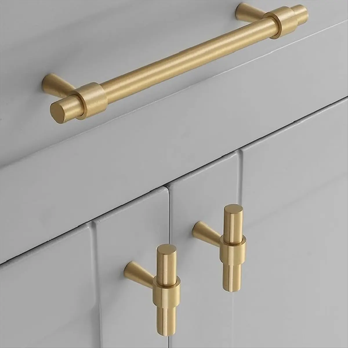 AA77 NEW Brass Cabinet Pulls Brass Wardrobe Handles Gold Drawer Round Cabinet Door Handles T Type Kitchen Cabinet Handle