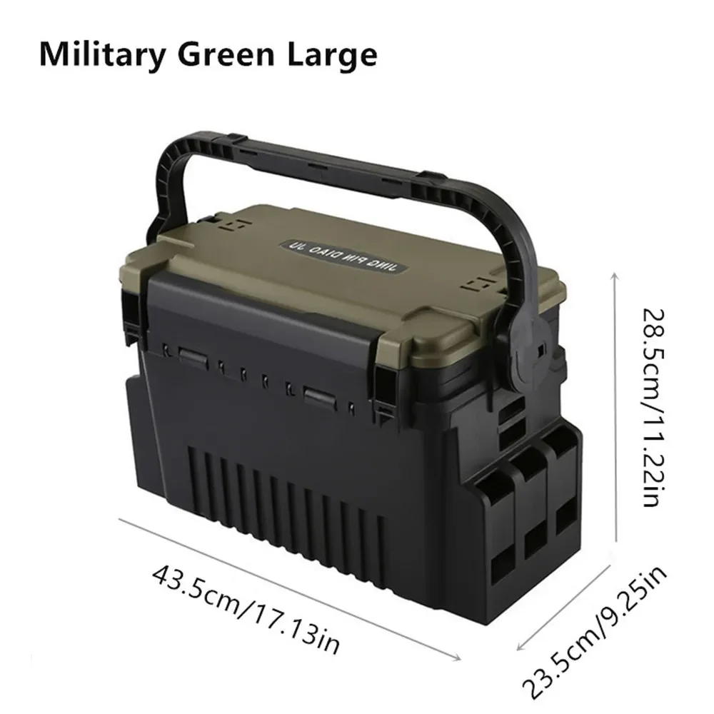 Fishing Tackle Box Double Layer Lure Storage  Large Capacity Organizer Case with Rod Holder Heavy Duty Portable Fishing Box Seat