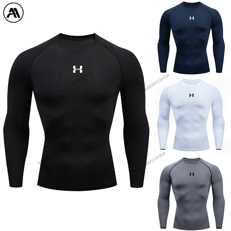 Haut de course à compression PRO pour hommes, T-shirt de compression à manches longues pour l'entraînement et le sport, Coupe performante