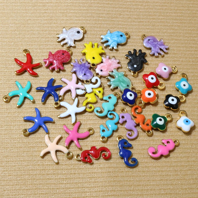 20pcs Charms Enamel Seahorse Starfish Evil Eyes Pendant Stainless Steel DIY Jewelry Accessories for Earrings Necklace Bracelet view 2