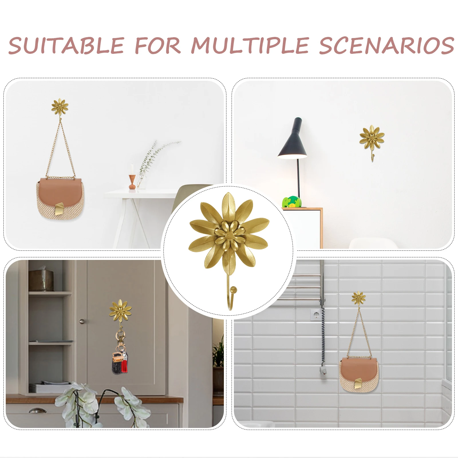 

Mini Wall Golden Creative Coat Hangers Flower Wreath Decorative Towel Hooks Metal Wall Hooks Home Decor Bedroom Bath Facilities