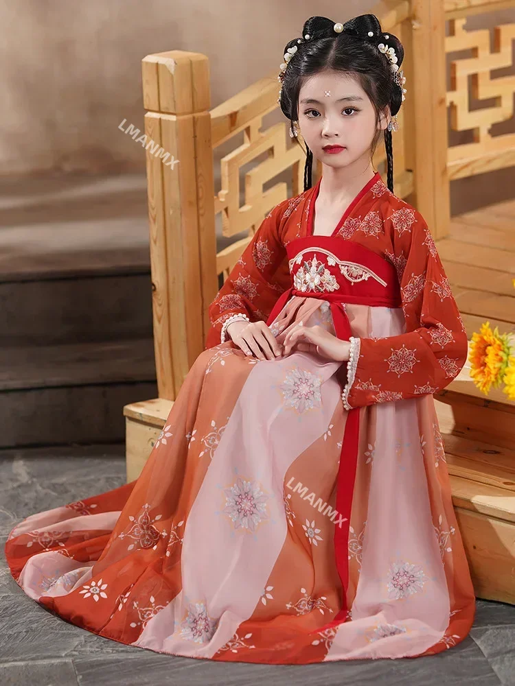 Çin ipek elbise Kostüm Kız Çocuk Kimono Çin Geleneksel Vintage Etnik antika elbise dans kostümü cosplay Hanfu seti