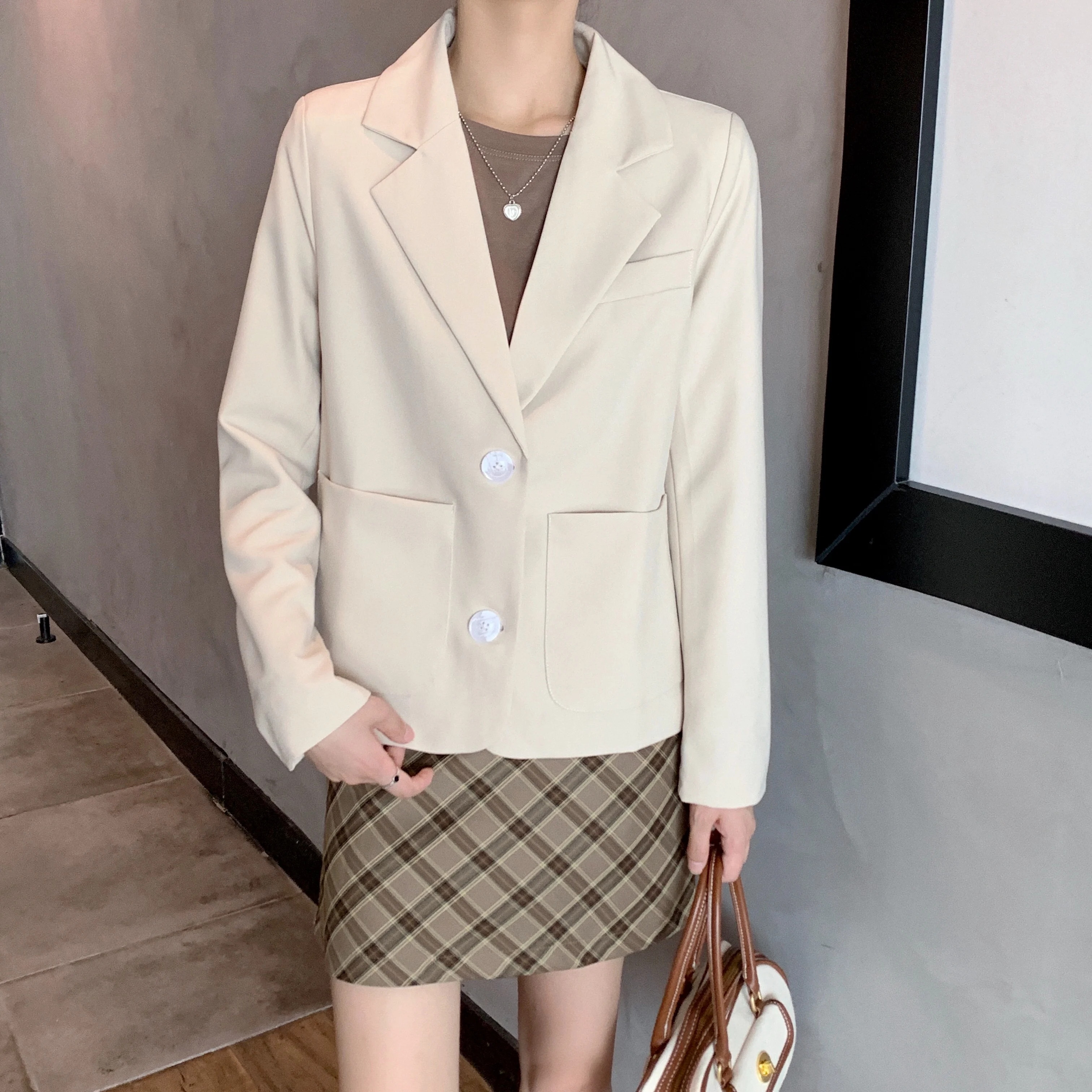 

UNXX Petite Apricot Suit Jacket Women's XS Size 150 Small Size Height-Enhancing All-Match Loose Short Suit Autumn High Quality