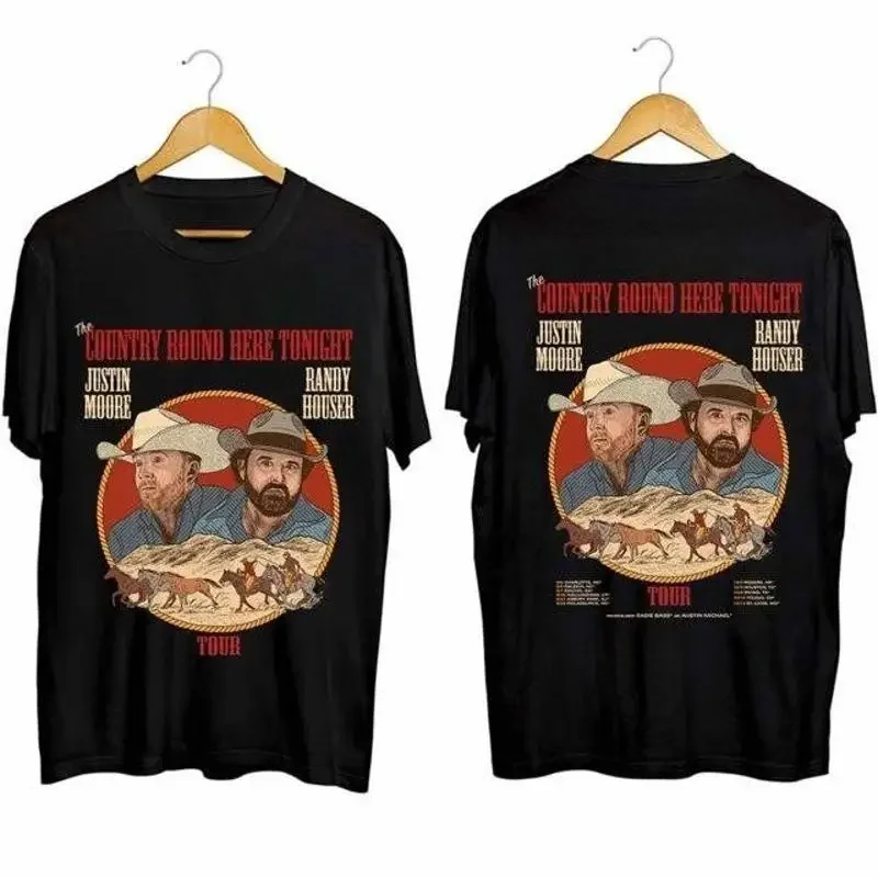 Justin Moore And Randy Houser 2024 Tour T Shirt The Country Round Here Tonight