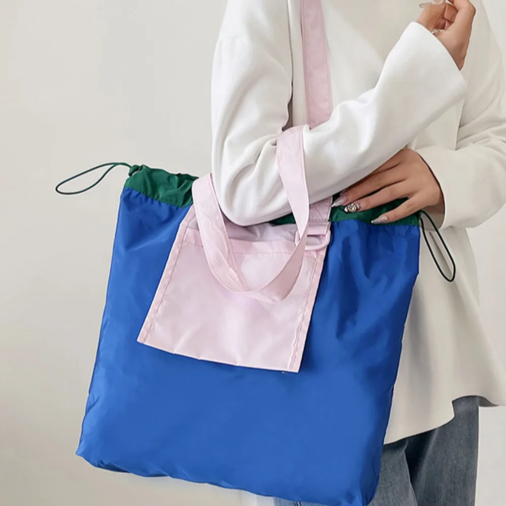 

Colored Foldable Shopping Bag Large Capacity Reusable Pocket Handbag Waterproof Environment-Friendly Drawstring Tote Bag Travel