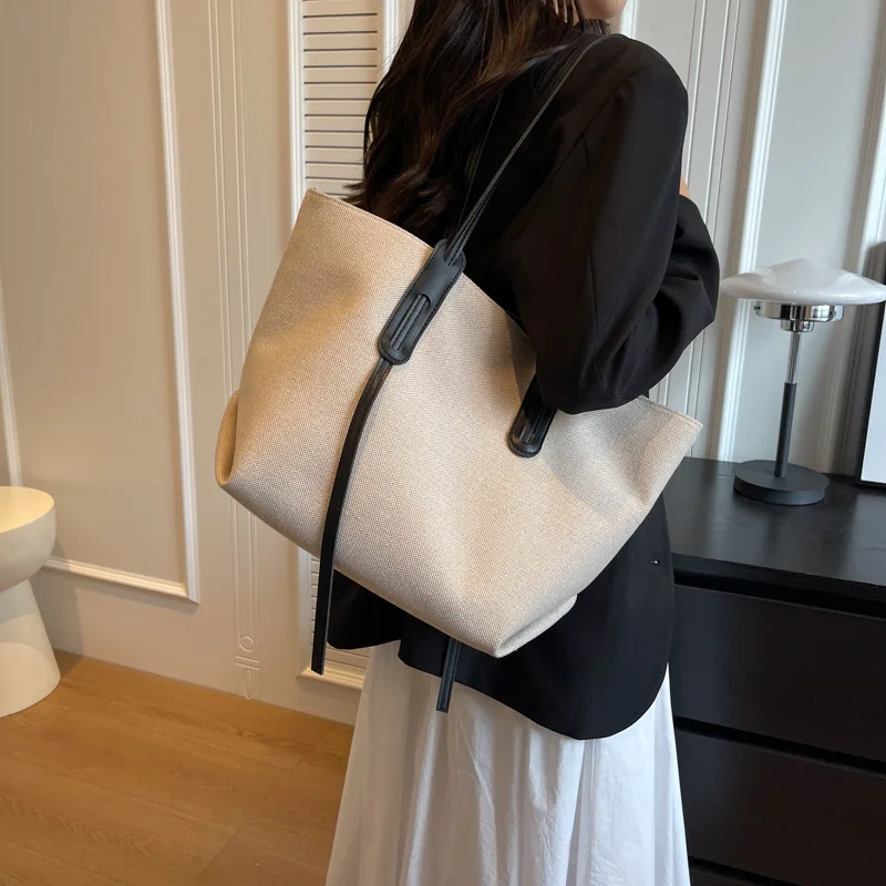 Large Capacity Canvas Handbag for Women 2023 New Simple Casual Tote Bag Fashion Versatile Commuter Shoulder Bag Ladies Hand Bags