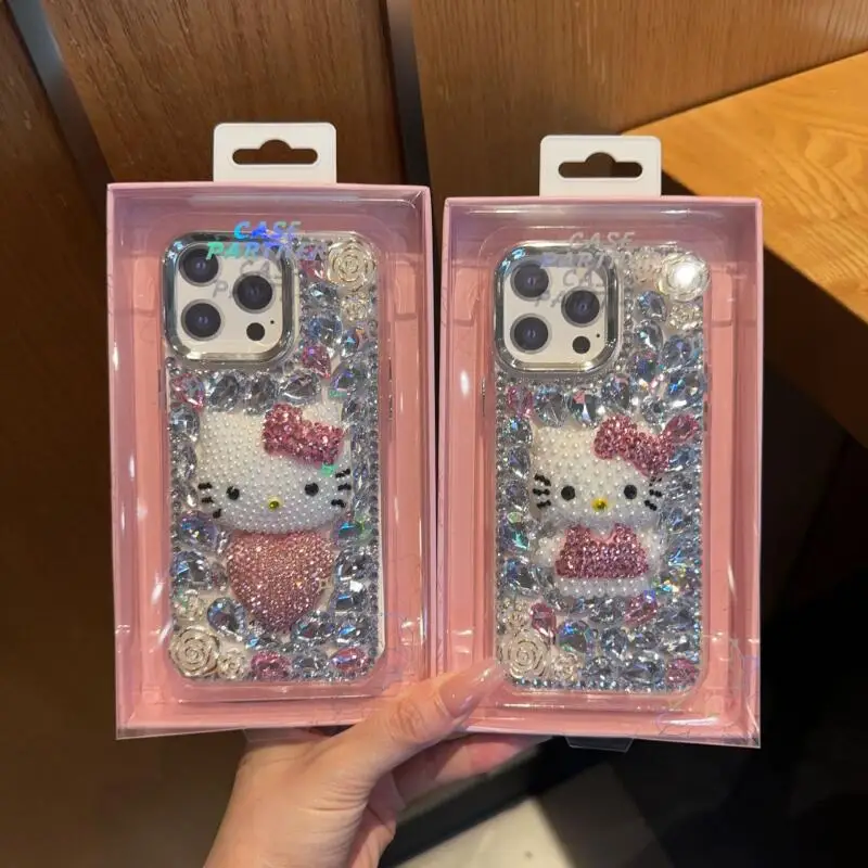 لطيف Kt حجر الراين قضية الهاتف المحمول Kawaii مرحبا كيتي 16 برو ماكس 15 14 سانريو أبل جراب هاتف الراقي صديقة مهرجان هدية