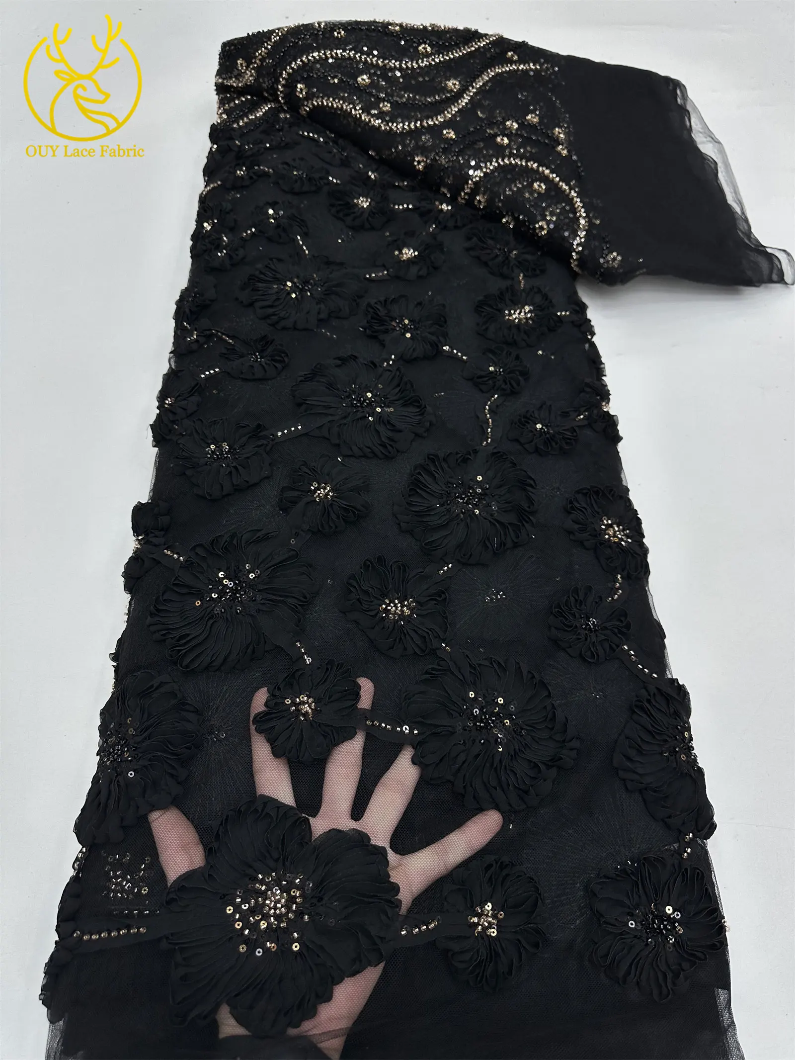 Burgunderroter 3D-Spitzenstoff, afrikanischer Perlen-Spitzenstoff, 5 Yards, nigerianischer Tüll, Pailletten-Spitzenstoff, Party, Damen, Hochzeitskleid, Nähen – Detail 15