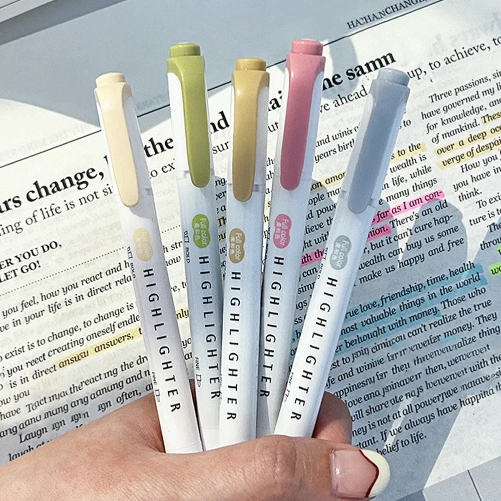 

5pcs Pastel Highlighters Colors Dual Tip Fluorescent Hook Pen Colored Mark Pen Cute Markers for Journaling Japanese Stationery