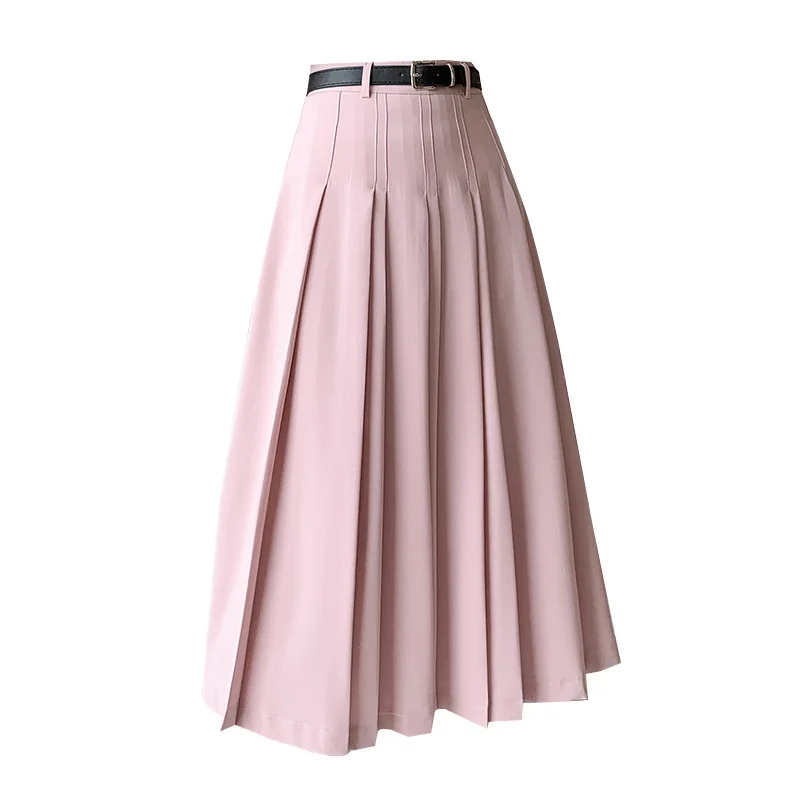 New Spring Autumn High Waist Midi Pleated Skirts Womens Fashion A-line Casual Suit Skirt Ladies Elegant Vintage Umbrella Skirt