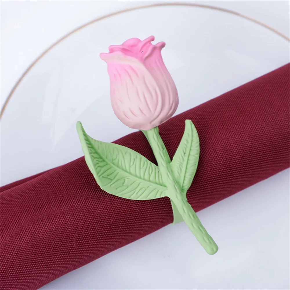 Lovely Tulip Sunflower Rose Flower Metal Napkin Rings Wedding Valentines Table Decor Napin Holders Hotel Setting Towel Buckles