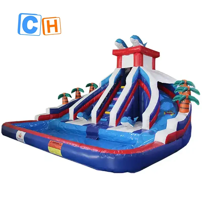 

CH commercial adult inflatable water slide with wet and swimming pool,water slide bounce house for kids