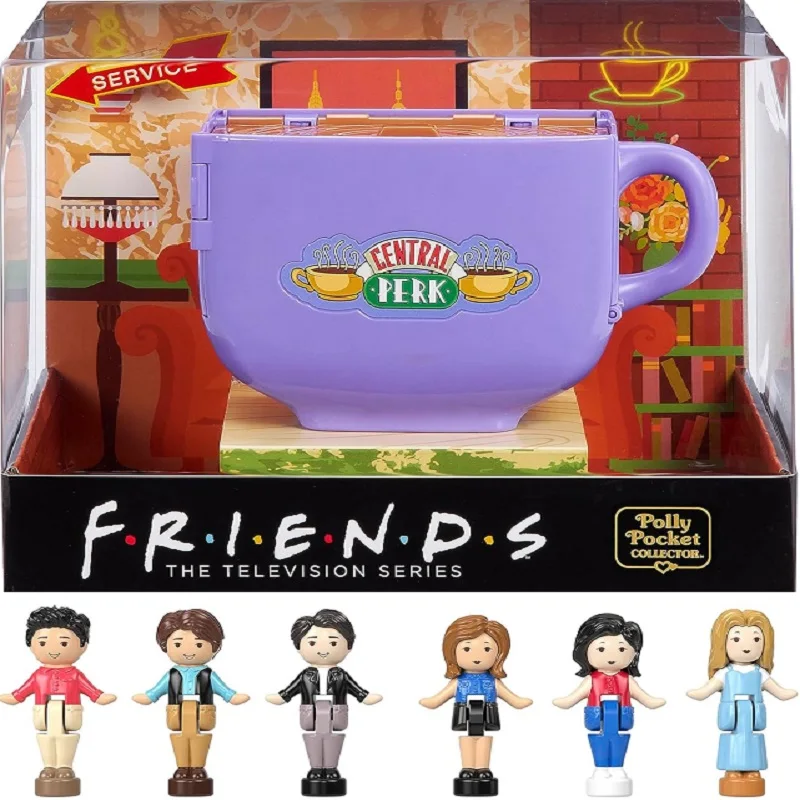 

Polly Pocket Friends Compact Playset with 6 Character Dolls & 9 Accessories Coffee Cup Exterior Collectible Toy Holiday Gifts