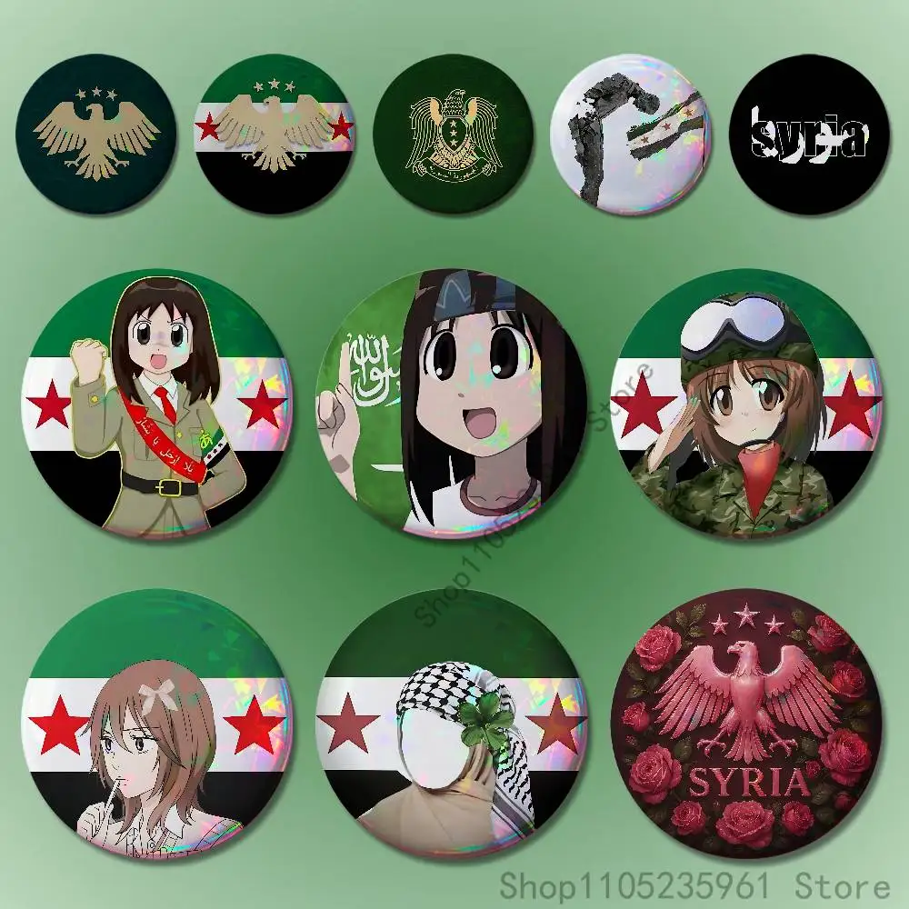 

S-Syria Anime Style Desgin 58mm 44mm HD Print Brooch Badges Pretty Derby Round Display Brooches Lapel Pins Custom