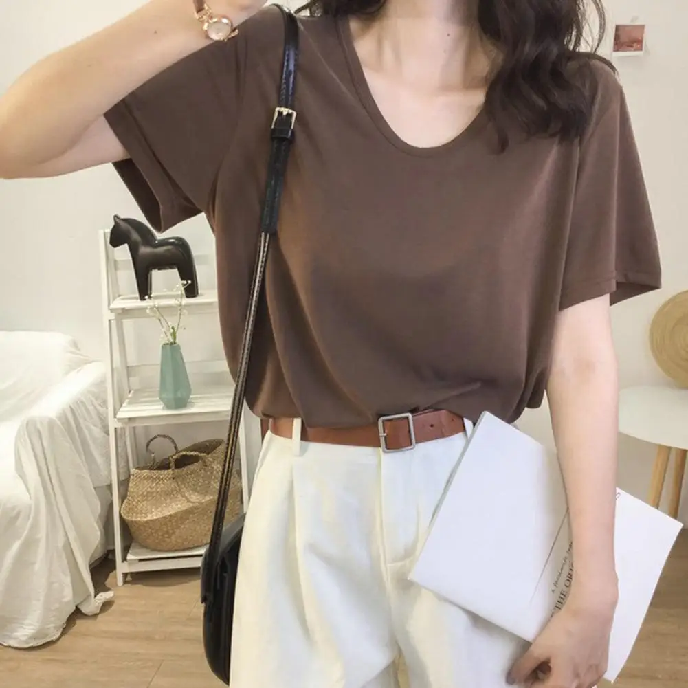 Women T-shirt Casual Loose Fit T-shirt Stylish Women's V-neck T-shirt Collection Summer Short Sleeve Tops Loose Fit for Daily