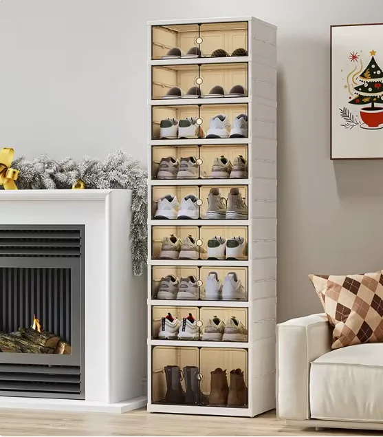Multi-Functional Shoe Cabinet with Thickened Material, Transparent Visible Storage, Modern Plastic Design
