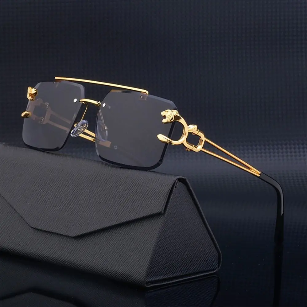 Fashion Retro Cheetah Decoration Sunglasses for Women Men Metal Steampunk Sun Glasses Summer UV400 Shades Trendy Rimless Eyewear