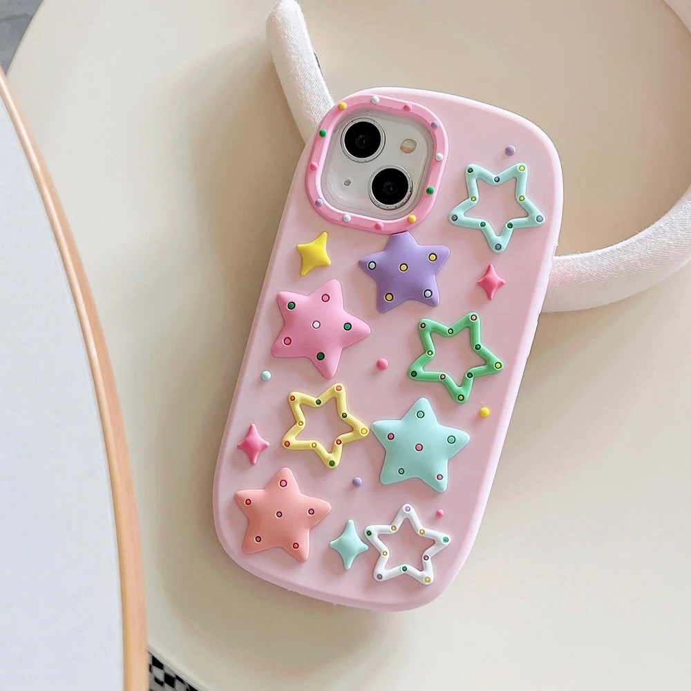 

New 3D Cute Cartoon Star For iPhone 11, 12, 13pro, 14, 14promax, 15, 15Promax, Soft Silicone Case, Phone Back Cover, Shockproof