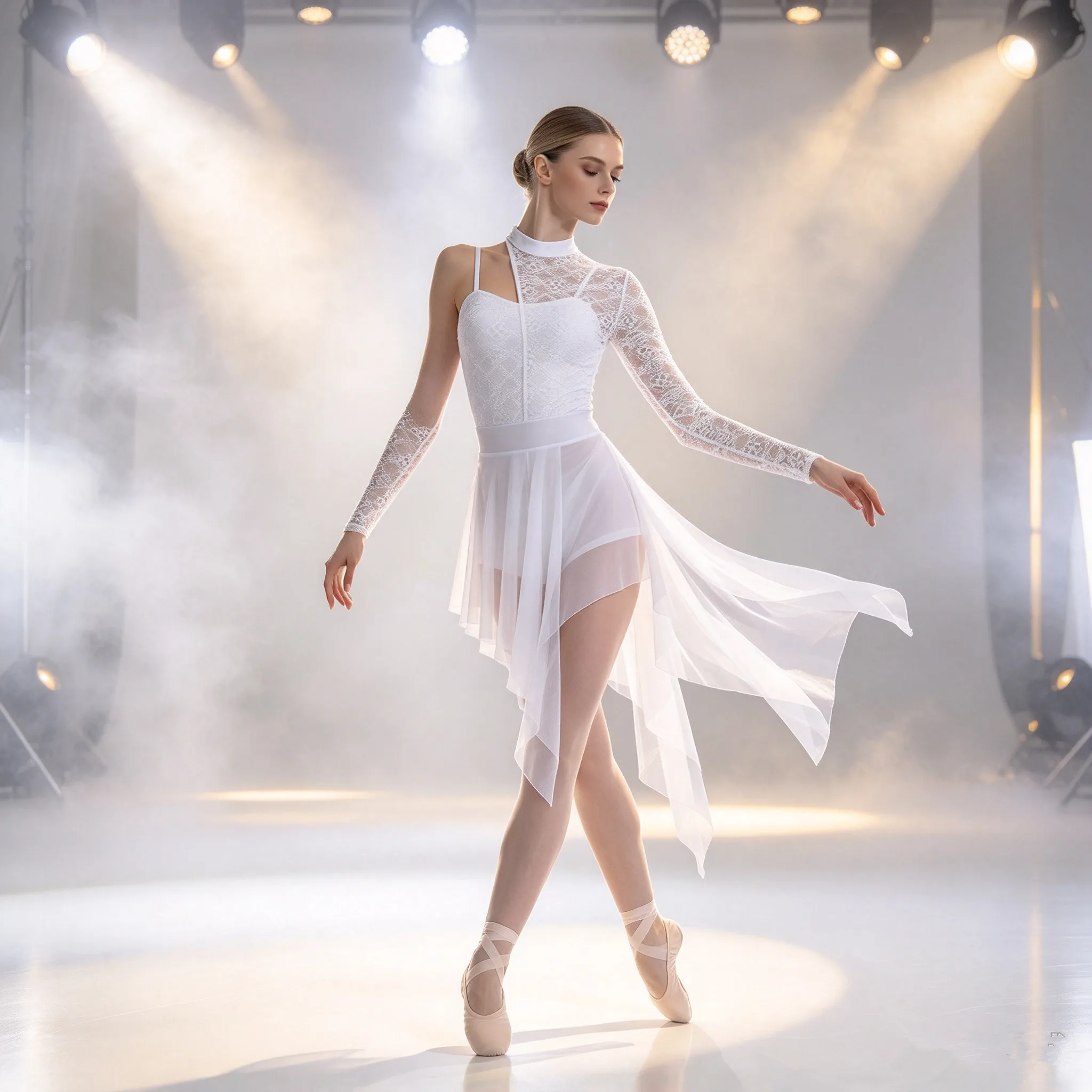 Womens Gymnastics Figure Skating Ballet Jersey Lyrical Latin Jazz Dance Costume Sheer Lace Split Mesh Tutu Dance Leotard Dresses