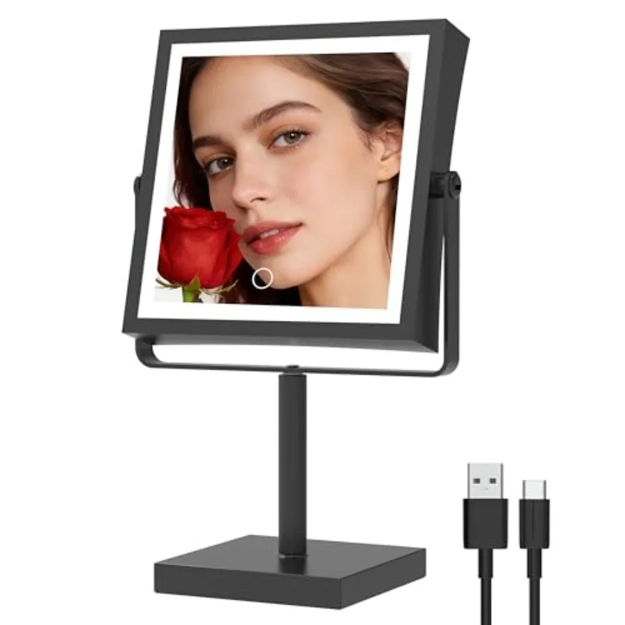 

Makeup Mirror with Lights, 4000mAh Rechargeable Magnifying Mirror with Light, 1X/10X, Height Adjustable Bathroom Vanity Mirror,