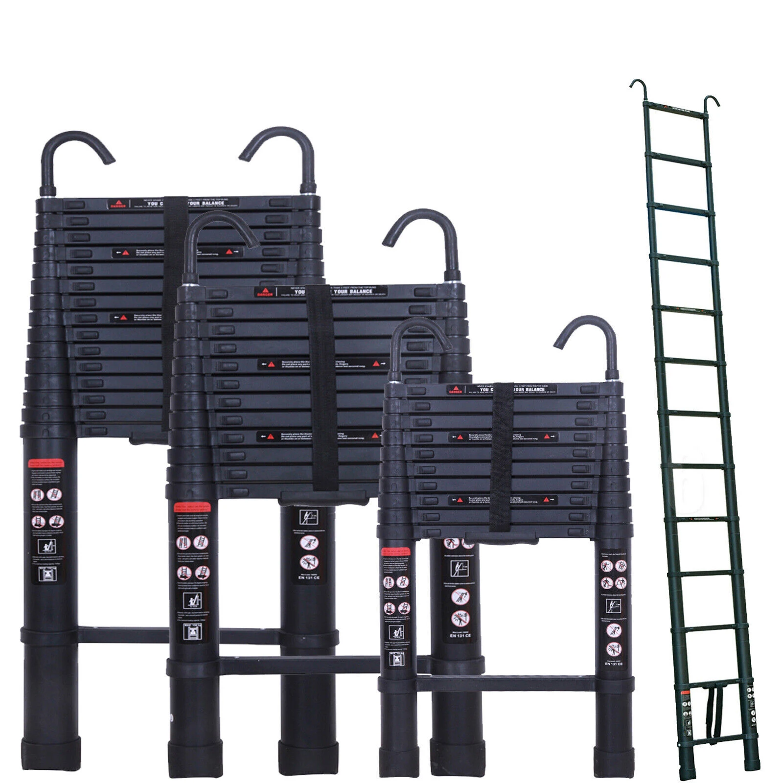 

Aluminium Extendable ladder with 2 Detachable Hooks, Non-slip Multi-purpose for Home and Outdoor, 150kg Load Capacity, EN131