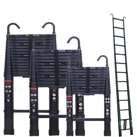 Aluminium Extendable ladder with 2 Detachable Hooks, Non-slip Multi-purpose for Home and Outdoor, 150kg Load Capacity, EN131