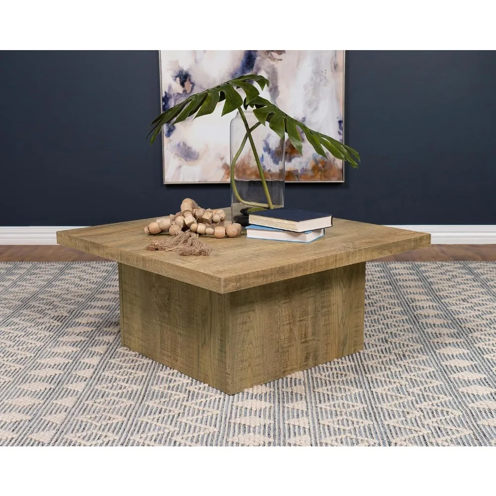 Eco-Friendly Engineered Wood Veneer Square Cocktail Table with Rustic Look for Living Room