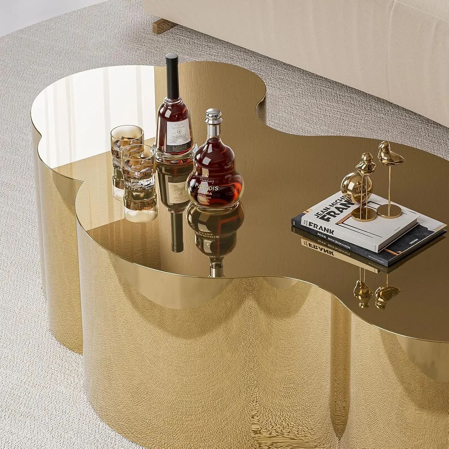 IKIFLY Modern Gold Stainless Coffee Table, Large Cloud Fashion Design Accent Table for Living Room Bedroom