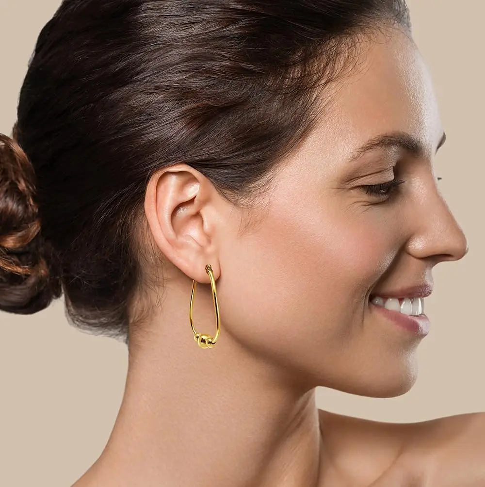 أقراط ذهبية متعددة الوظائف بثلاثة خرزات للنساء، مشبك قلادة أنيق على الأقراط، إكسسوارات مجوهرات عصرية #2