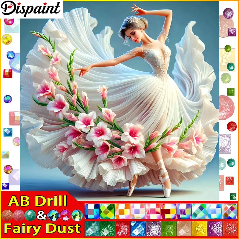 Dispaint Fairy Dust AB DIY 5D-Diamantgemälde „Portrait Beauty Flower“ Volldiamant-Stickerei Verkaufsbild für Festival-Geschenke