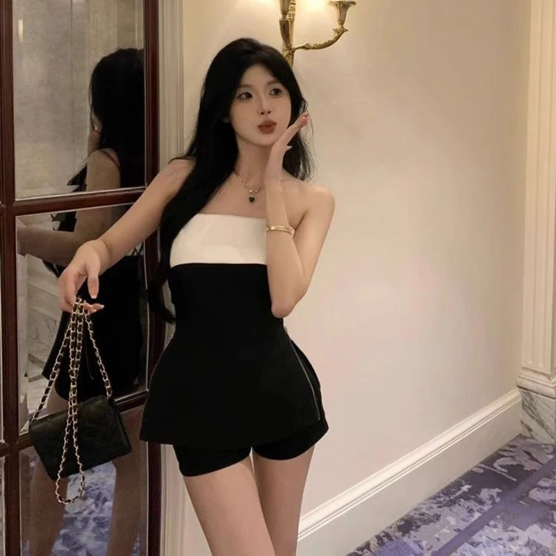 T-shirt com zíper fora do ombro feminino, T sem costas sexy, T Slash Neck, moda verão, Top feminino de fenda versátil, preto, senhoras, mulheres