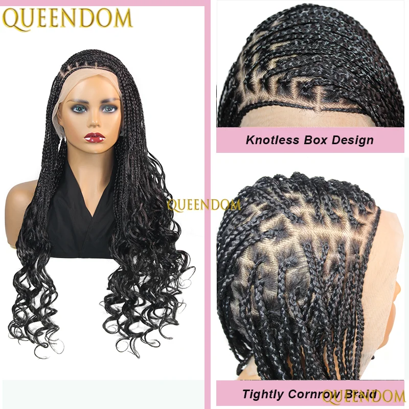 28 ''شقراء الاصطناعية كورنروز صندوق الضفائر كامل الدانتيل شعر مستعار أمامي للنساء السود HD الدانتيل الباروكة #5