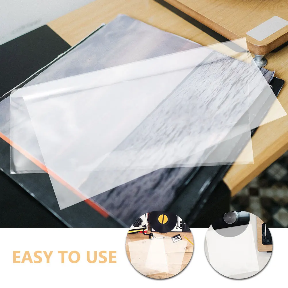 

50Pcs Clear Vinyl Record Sleeve Plastic Outer Cover Self Adhesive Protection Bag for Stain Mud Fingerprints Proof Album