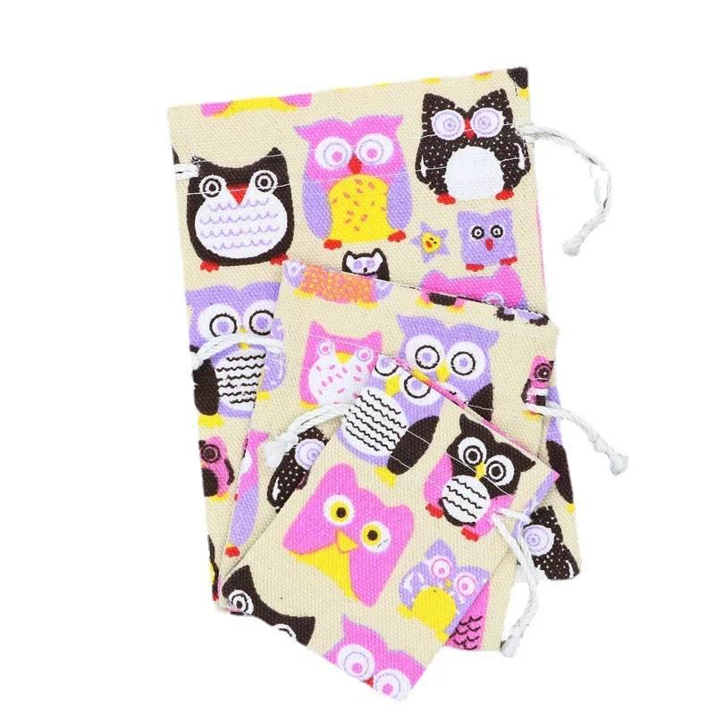 1000pcs/Lot 2023 Hot Multiple Sizes Owl Pattern Small Fresh Canvas Bag Holiday Candy Chocolate Storage Pouches Can Be Customized