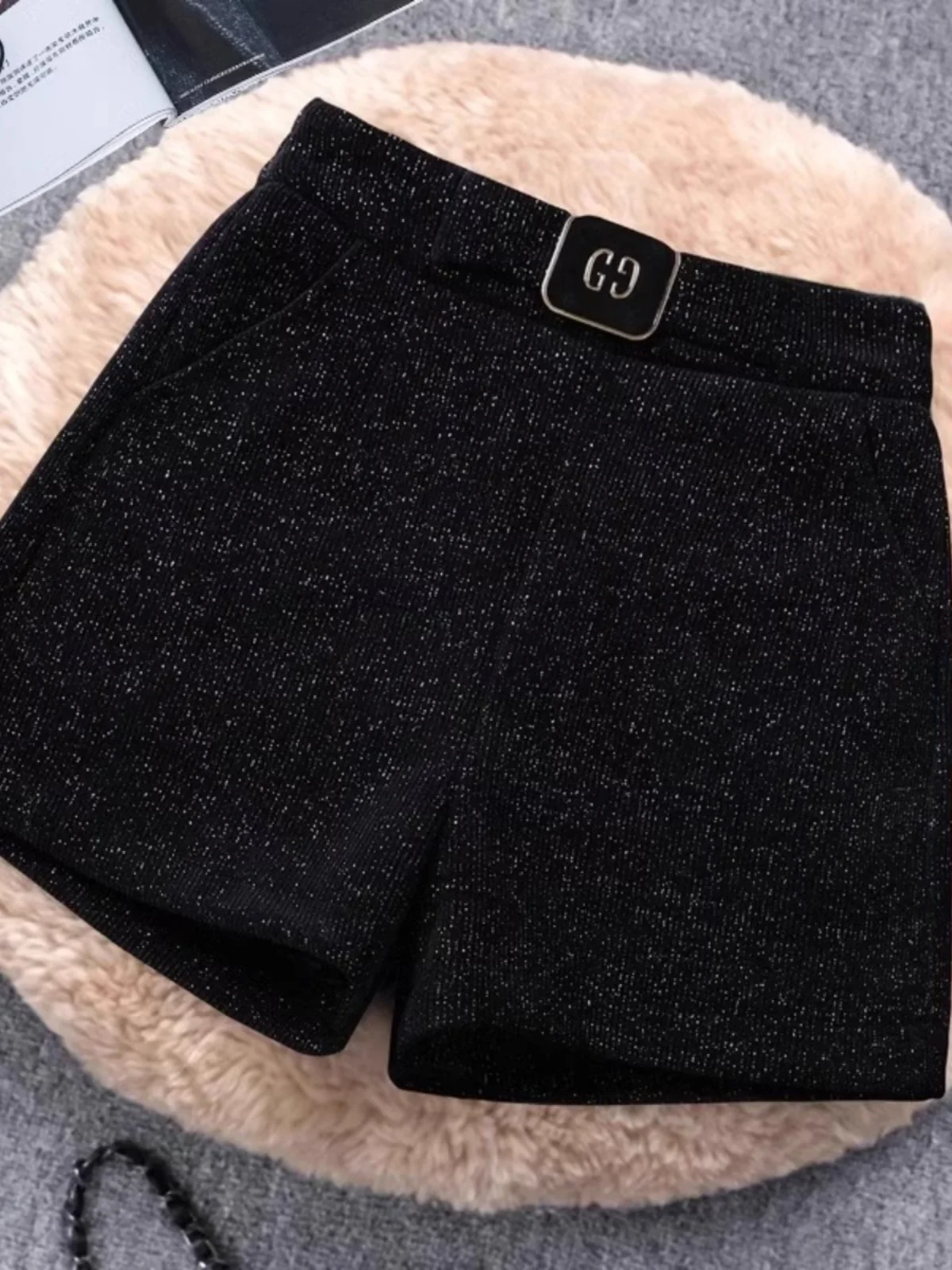 Fashionable Elastic Waist Velvet Shorts Women's Loose Wide Leg Casual Pants Thickened Outdoor Boot Pants Winter New Arrival